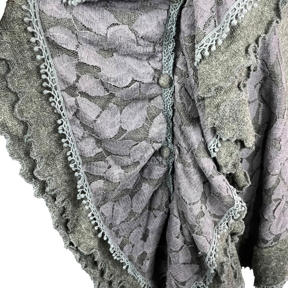 Ryu Lace Ruffle Cardigan M Pockets Waterfall V-Neck Shawl Collar Longline Long - Picture 10 of 13